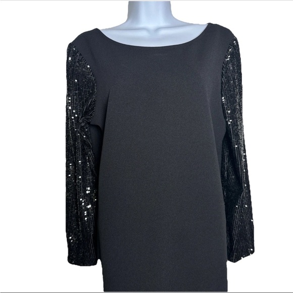 Marina Women’s Black V-Back Pullover Dress Size 12 Sheath Formal Sequins Sleeves - Picture 4 of 10